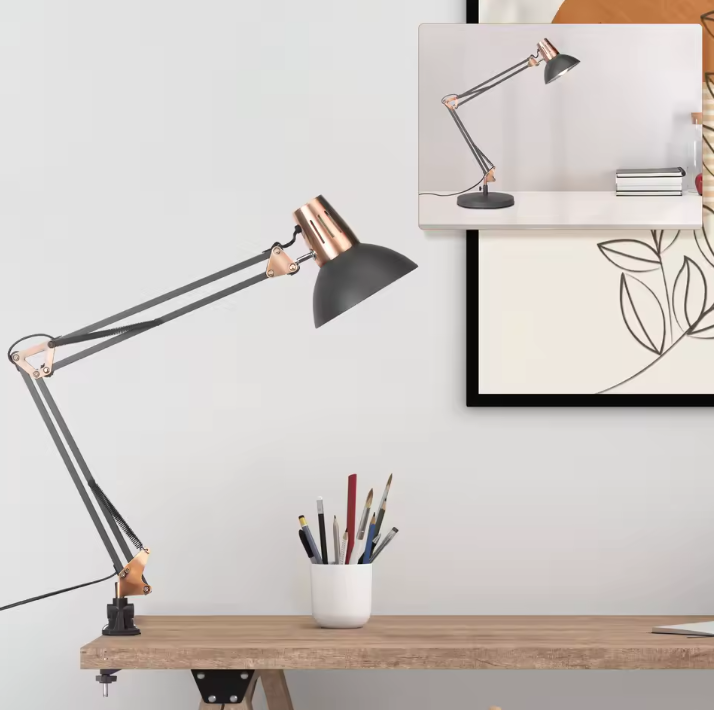 Verstelbare Bureaulamp met Scharnierarm – Metalen Klemlamp & E27 Fitting