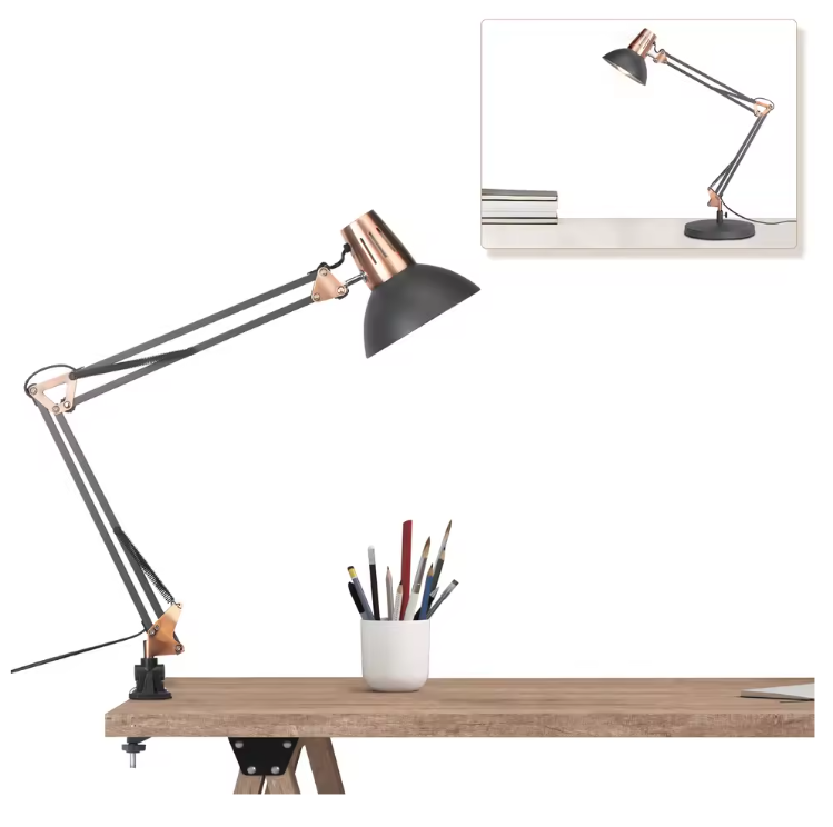 Verstelbare Bureaulamp met Scharnierarm – Metalen Klemlamp & E27 Fitting