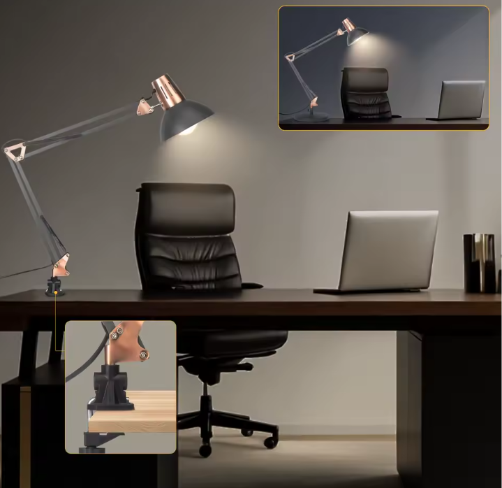 Verstelbare Bureaulamp met Scharnierarm – Metalen Klemlamp & E27 Fitting