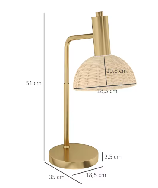 Tafellamp met Rotan Kap – 40W E14 Nachtlamp & LED Inclusief