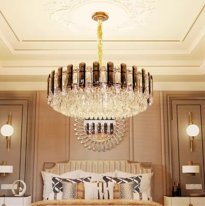 Ronde Kristallen Kroonluchter 80 cm – Luxe Plafondlamp met E14 Fitting