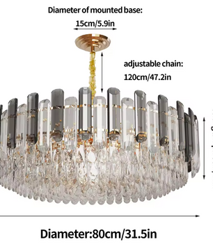 Ronde Kristallen Kroonluchter 80 cm – Luxe Plafondlamp met E14 Fitting