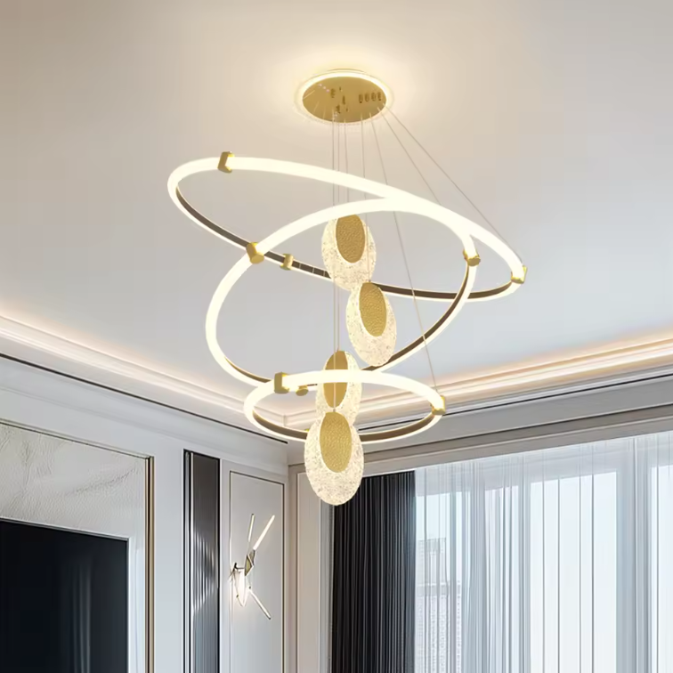 3-Lagen LED Kroonluchter – Moderne Plafondlamp met Acryl Waterdruppels & 3 Lichtkleuren