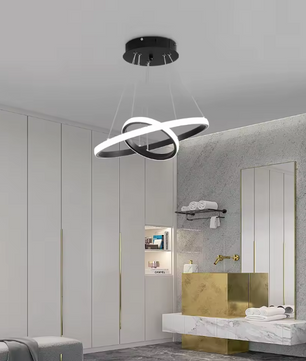 Moderne LED Hanglamp – Zwarte Plafondlamp met 2 Ringen, 32W