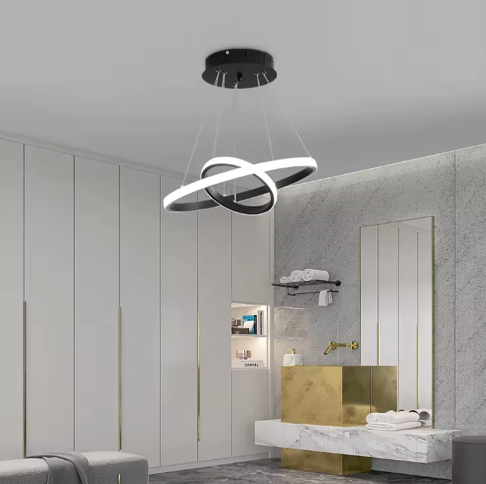 Moderne LED Hanglamp – Zwarte Plafondlamp met 2 Ringen, 32W
