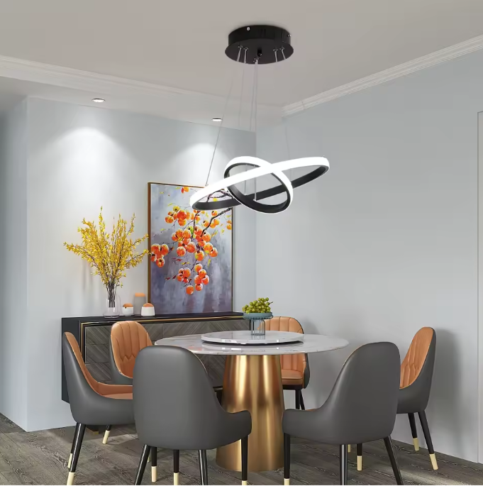 Moderne LED Hanglamp – Zwarte Plafondlamp met 2 Ringen, 32W