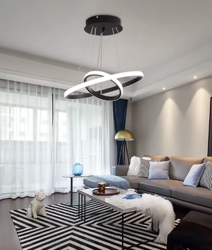 Moderne LED Hanglamp – Zwarte Plafondlamp met 2 Ringen, 32W