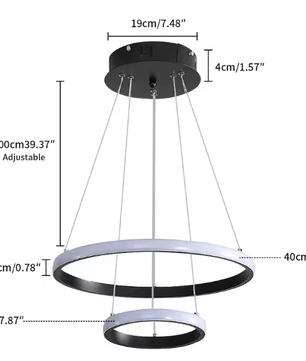Moderne LED Hanglamp – Zwarte Plafondlamp met 2 Ringen, 32W