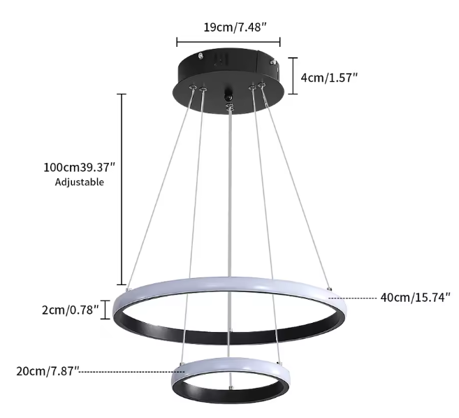 Moderne LED Hanglamp – Zwarte Plafondlamp met 2 Ringen, 32W