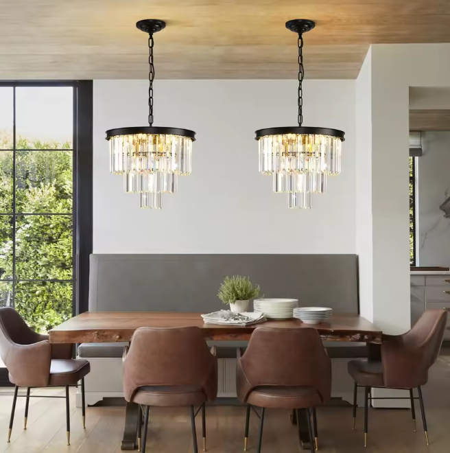 Moderne Zwarte Kristallen Kroonluchter – 3-Laags Ronde Hanglamp