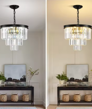 Moderne Zwarte Kristallen Kroonluchter – 3-Laags Ronde Hanglamp