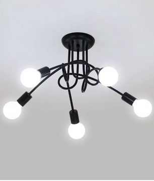 Moderne Zwarte Spoetnik Kroonluchter – 5-lichts Plafondlamp voor Woonkamer, Slaapkamer & Eetkamer