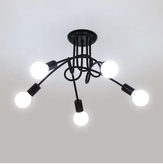 Moderne Zwarte Spoetnik Kroonluchter – 5-lichts Plafondlamp voor Woonkamer, Slaapkamer & Eetkamer