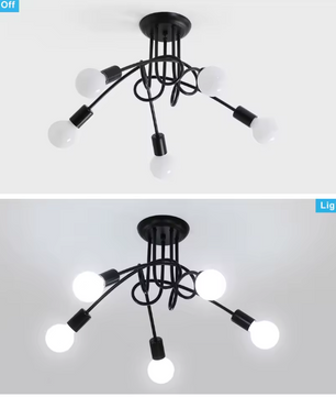 Moderne Zwarte Spoetnik Kroonluchter – 5-lichts Plafondlamp voor Woonkamer, Slaapkamer & Eetkamer