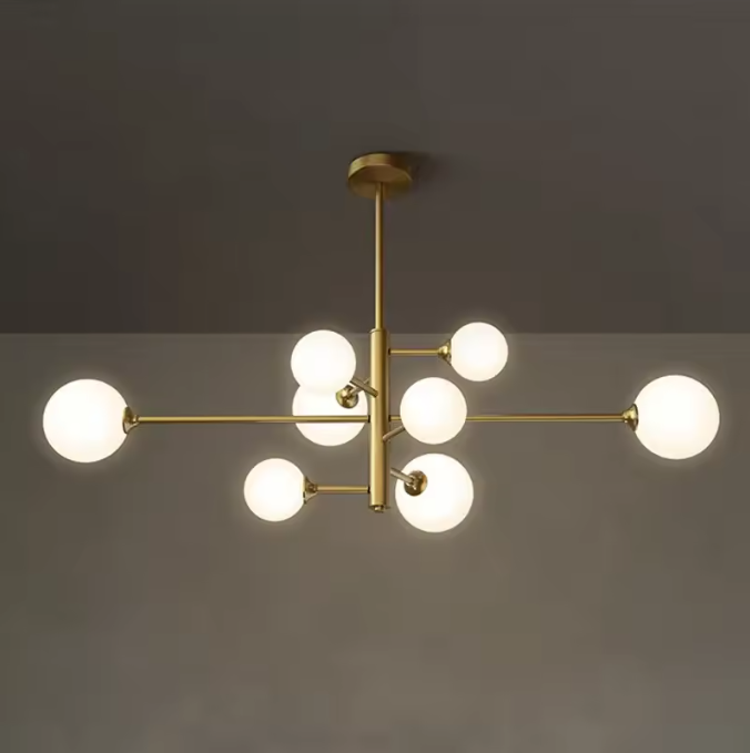 Moderne Glazen Bal Kroonluchter – Zwart Goud LED Plafondlamp