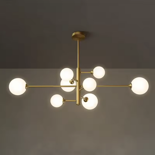Moderne Glazen Bal Kroonluchter – Zwart Goud LED Plafondlamp