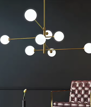 Moderne Glazen Bal Kroonluchter – Zwart Goud LED Plafondlamp