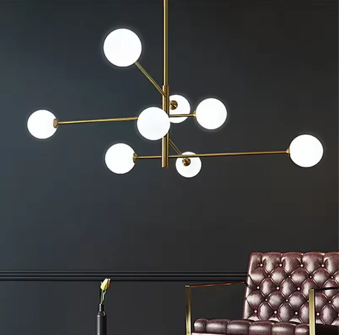 Moderne Glazen Bal Kroonluchter – Zwart Goud LED Plafondlamp