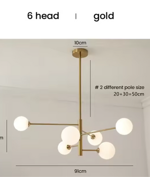 Moderne Glazen Bal Kroonluchter – Zwart Goud LED Plafondlamp