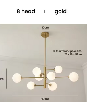 Moderne Glazen Bal Kroonluchter – Zwart Goud LED Plafondlamp