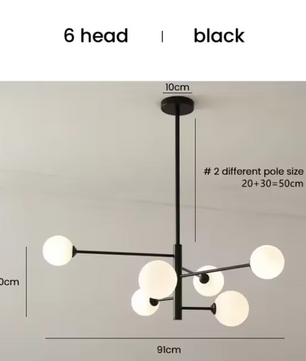 Moderne Glazen Bal Kroonluchter – Zwart Goud LED Plafondlamp