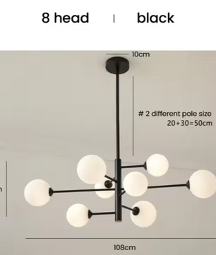 Moderne Glazen Bal Kroonluchter – Zwart Goud LED Plafondlamp