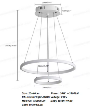 2-Ring Zwarte Hanglamp – Moderne LED Plafondlamp met Dubbele Ring