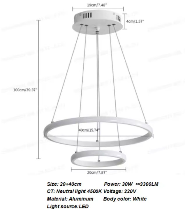 2-Ring Zwarte Hanglamp – Moderne LED Plafondlamp met Dubbele Ring