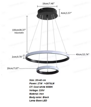 2-Ring Zwarte Hanglamp – Moderne LED Plafondlamp met Dubbele Ring