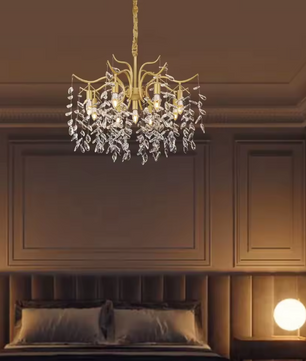 Moderne Gouden Kristallen Kroonluchter – 9-lichts Plafondlamp met Takontwerp