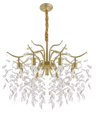 Moderne Gouden Kristallen Kroonluchter – 9-lichts Plafondlamp met Takontwerp