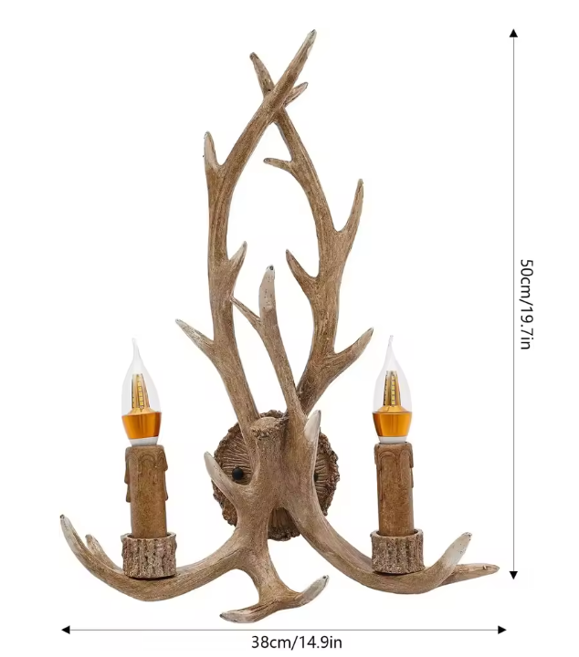 Retro Gewei Wandlamp – Vintage Herten Gewei Plafondlamp met LED