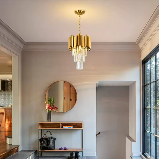 Gouden Kristallen Hanglamp – Moderne 3-lichts Plafondlamp voor Eetkamer & Keuken