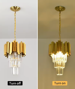 Gouden Kristallen Hanglamp – Moderne 3-lichts Plafondlamp voor Eetkamer & Keuken