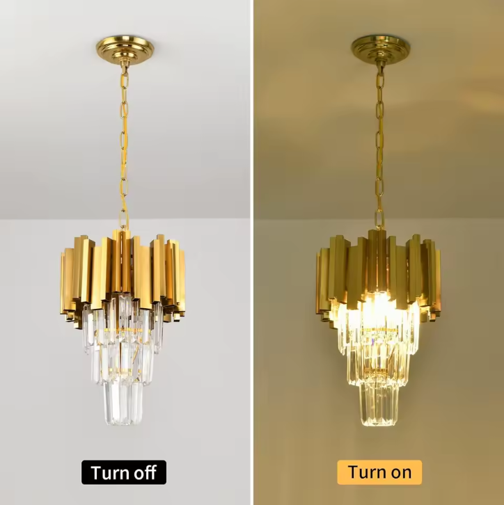 Gouden Kristallen Hanglamp – Moderne 3-lichts Plafondlamp voor Eetkamer & Keuken
