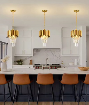 Gouden Kristallen Hanglamp – Moderne 3-lichts Plafondlamp voor Eetkamer & Keuken