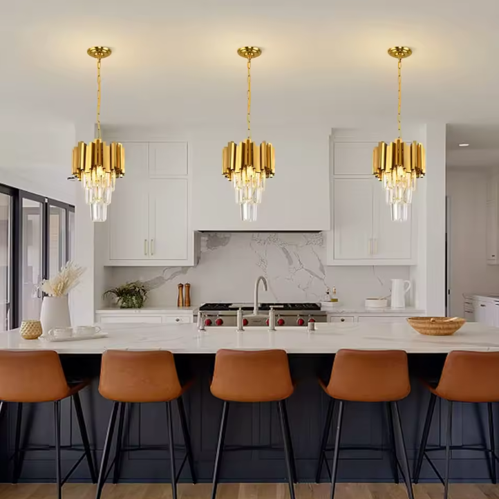Gouden Kristallen Hanglamp – Moderne 3-lichts Plafondlamp voor Eetkamer & Keuken