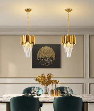 Gouden Kristallen Hanglamp – Moderne 3-lichts Plafondlamp voor Eetkamer & Keuken