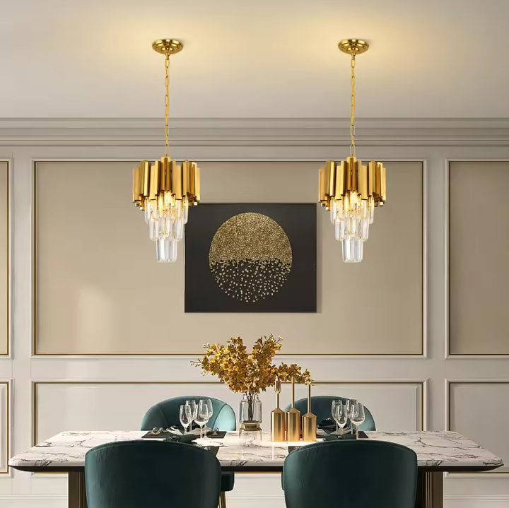 Gouden Kristallen Hanglamp – Moderne 3-lichts Plafondlamp voor Eetkamer & Keuken