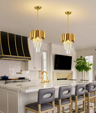 Gouden Kristallen Hanglamp – Moderne 3-lichts Plafondlamp voor Eetkamer & Keuken