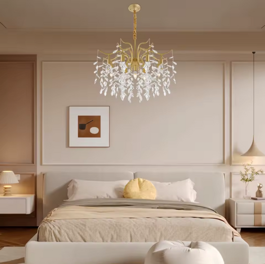 Moderne Gouden Kristallen Kroonluchter – Luxe Plafondlamp met Takontwerp