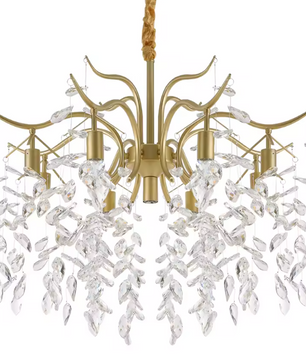 Moderne Gouden Kristallen Kroonluchter – Luxe Plafondlamp met Takontwerp