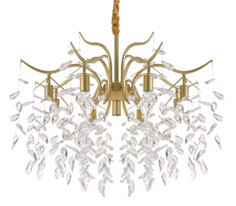 Moderne Gouden Kristallen Kroonluchter – Luxe Plafondlamp met Takontwerp