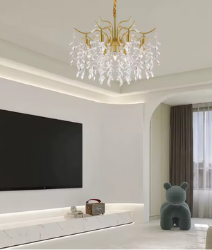 Moderne Gouden Kristallen Kroonluchter – Luxe Plafondlamp met Takontwerp