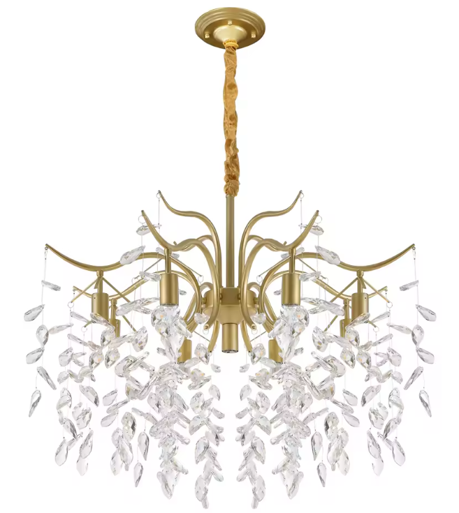 Moderne Gouden Kristallen Kroonluchter – Luxe Plafondlamp met Takontwerp