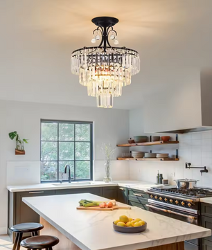 Kristallen Ronde Kroonluchter – Antiek Modern Zwart, Semi-Inbouw & Dimbaar