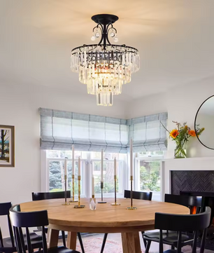 Kristallen Ronde Kroonluchter – Antiek Modern Zwart, Semi-Inbouw & Dimbaar