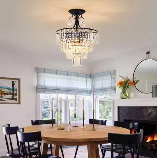 Kristallen Ronde Kroonluchter – Antiek Modern Zwart, Semi-Inbouw & Dimbaar