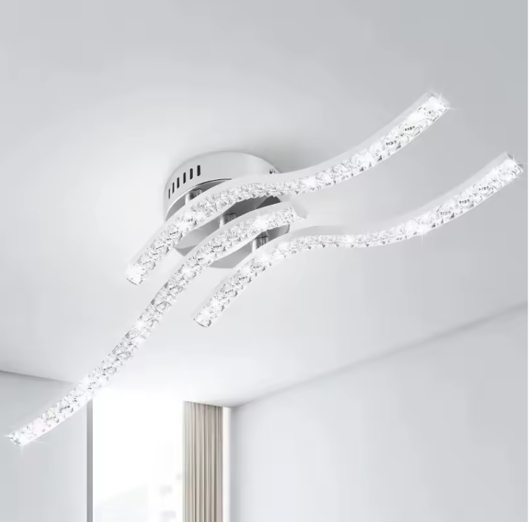 LED Kroonluchter – Modern 3-Armig Golvend Ontwerp, Acryl & Metaal