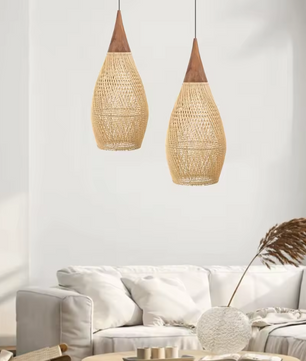 Vintage Rotan Kroonluchter – Hanglamp 25×50 cm, Natuurlijk Riet